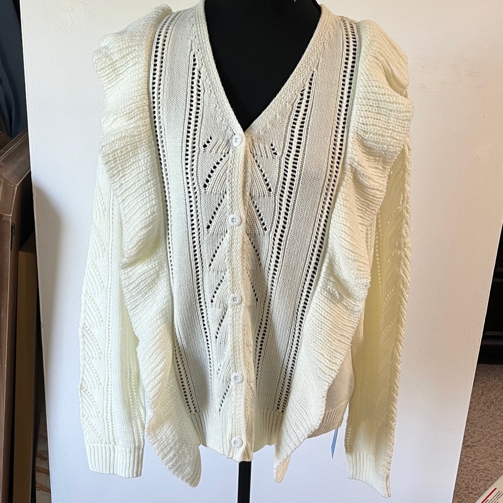 SHEIN Cream Button-Up Knit Cardigan